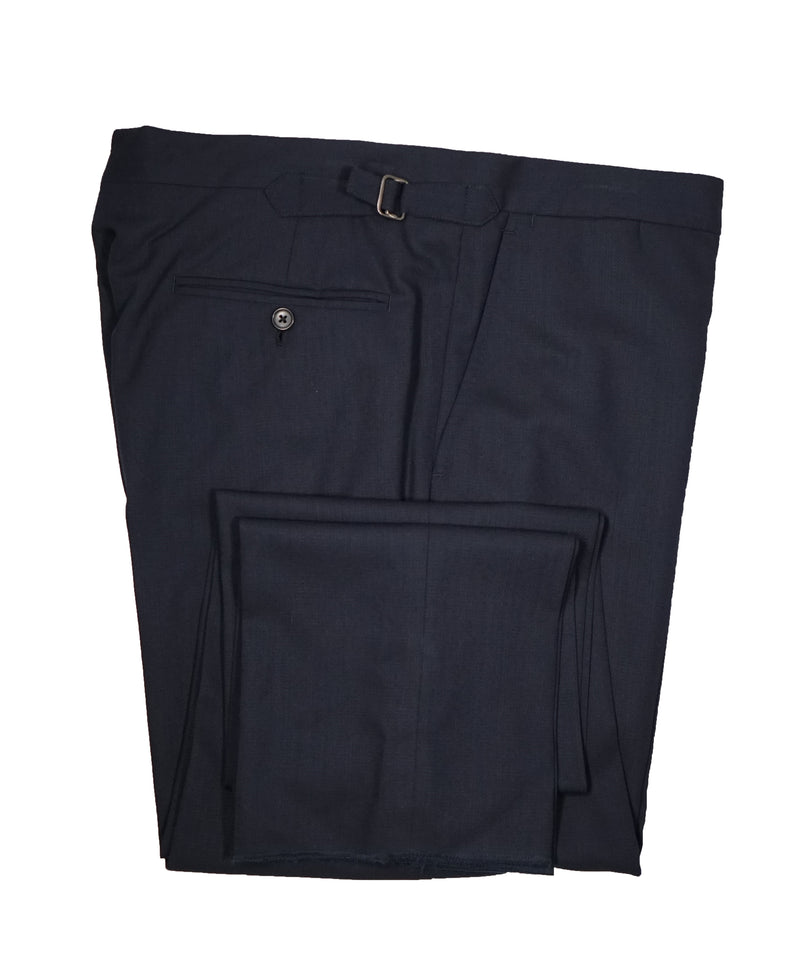 RALPH LAUREN BLUE LABEL - Navy Textured Weave Dress Pants With Side Tabs - 36W