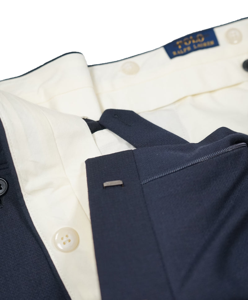 RALPH LAUREN BLUE LABEL - Navy Textured Weave Dress Pants With Side Tabs - 36W