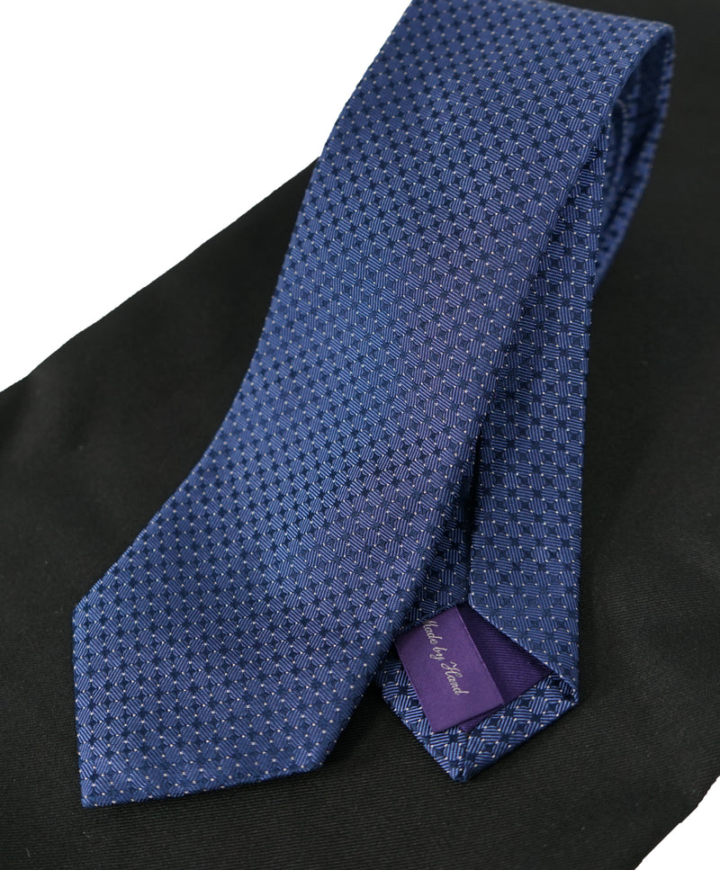 RALPH LAUREN PURPLE LABEL - Blue & Ivory Textured Hand Made Tie