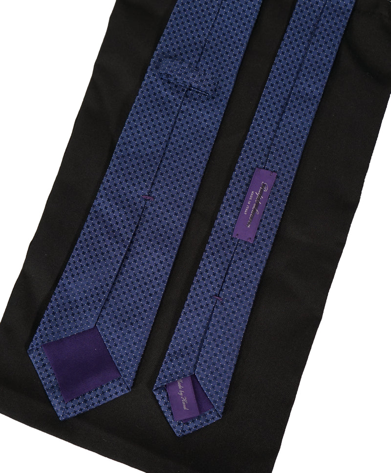 RALPH LAUREN PURPLE LABEL - Blue & Ivory Textured Hand Made Tie