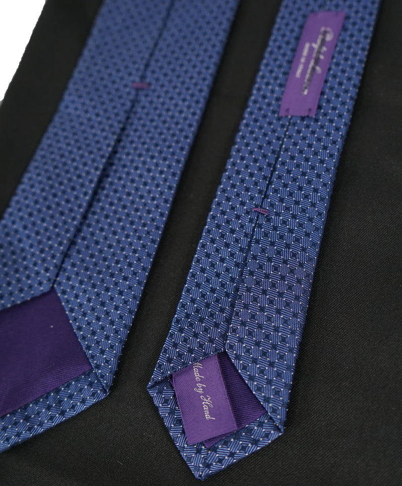 RALPH LAUREN PURPLE LABEL - Blue & Ivory Textured Hand Made Tie