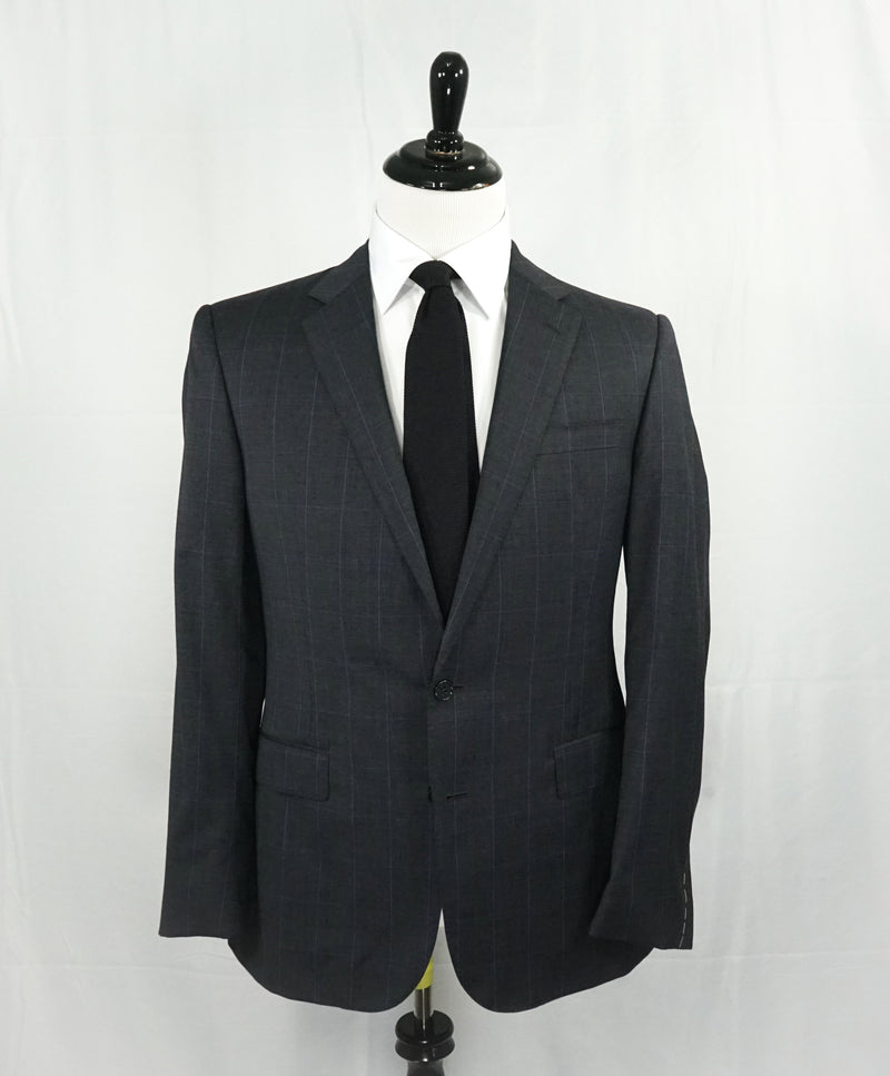 RALPH LAUREN PURPLE LABEL - Gray & Blue Plaid Windowpane “Anthony” Suit - 42L