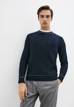$645 ELEVENTY - CASHMERE / Wool Cable Knit Crewneck Blue Sweater - XL