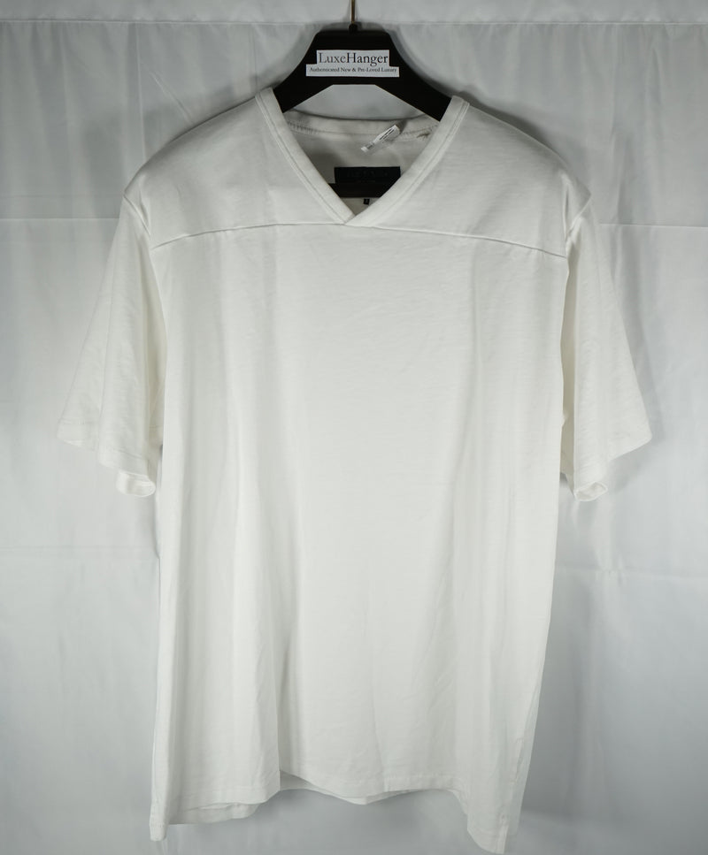 Rag & Bone - “Horizontal Stitch” Loose Fashion Fit Cotton White V-Neck Tee - M