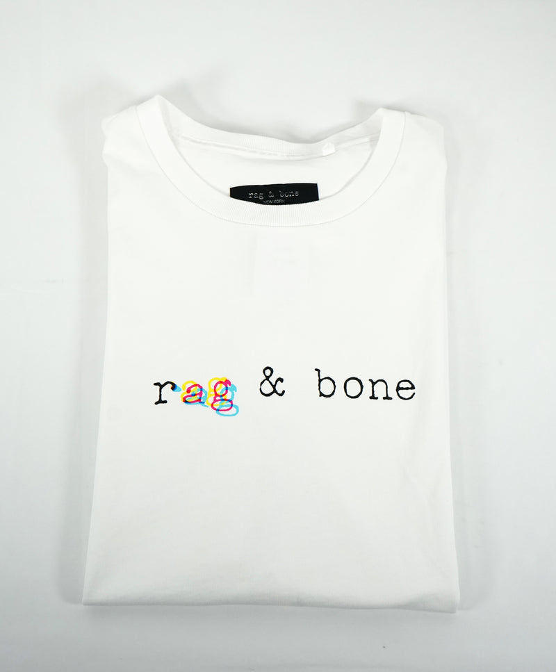 Rag & Bone - “Tri-Color Logo” Cotton White Crew Neck Tee - S