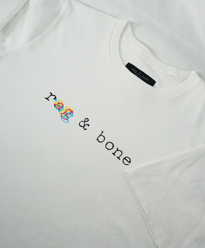 Rag & Bone - “Tri-Color Logo” Cotton White Crew Neck Tee - S