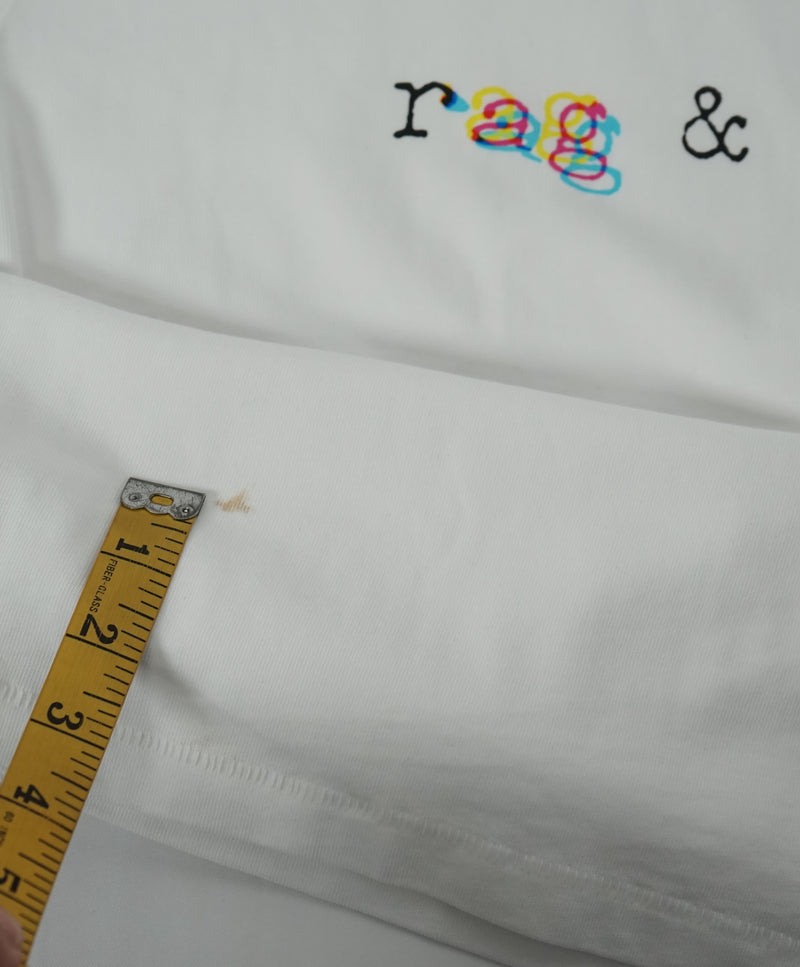 Rag & Bone - “Tri-Color Logo” Cotton White Crew Neck Tee - S
