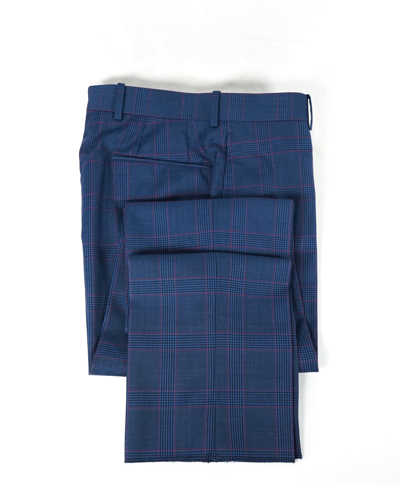 SAKS FIFTH AVE - Bold Blue & Red Plaid Flat Front Dress Pants - 29W