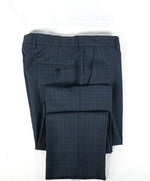 SAKS FIFTH AVE - Abstract Plaid Medium Blue Flat Front Dress Pants - 32W