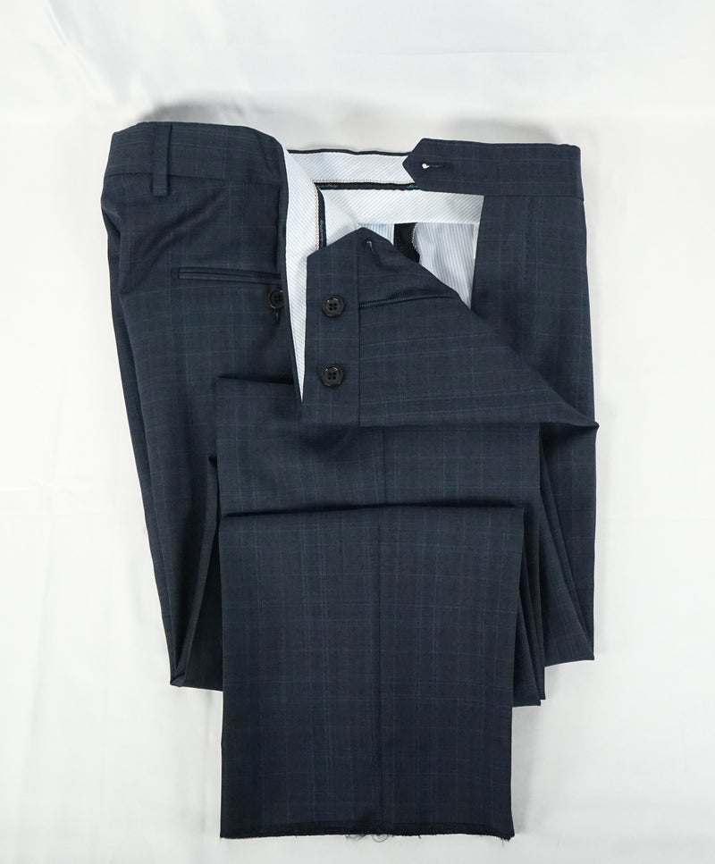 SAKS FIFTH AVE - Abstract Plaid Medium Blue Flat Front Dress Pants - 32W