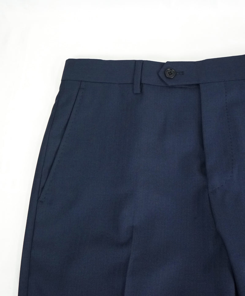 SAKS FIFTH AVE -Made in ITALY Medium Blue Herringbone Flat Front Dress Pants- 32W