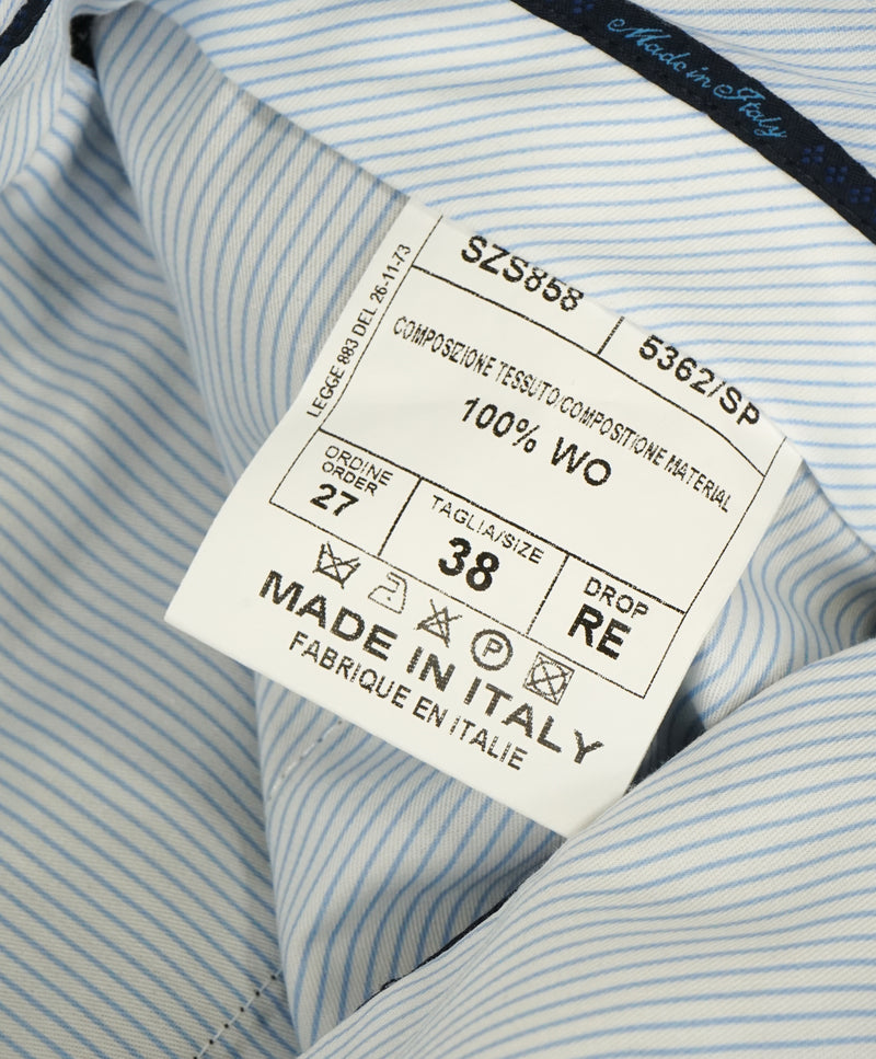 SAKS FIFTH AVE -Made in ITALY Medium Blue Herringbone Flat Front Dress Pants- 32W