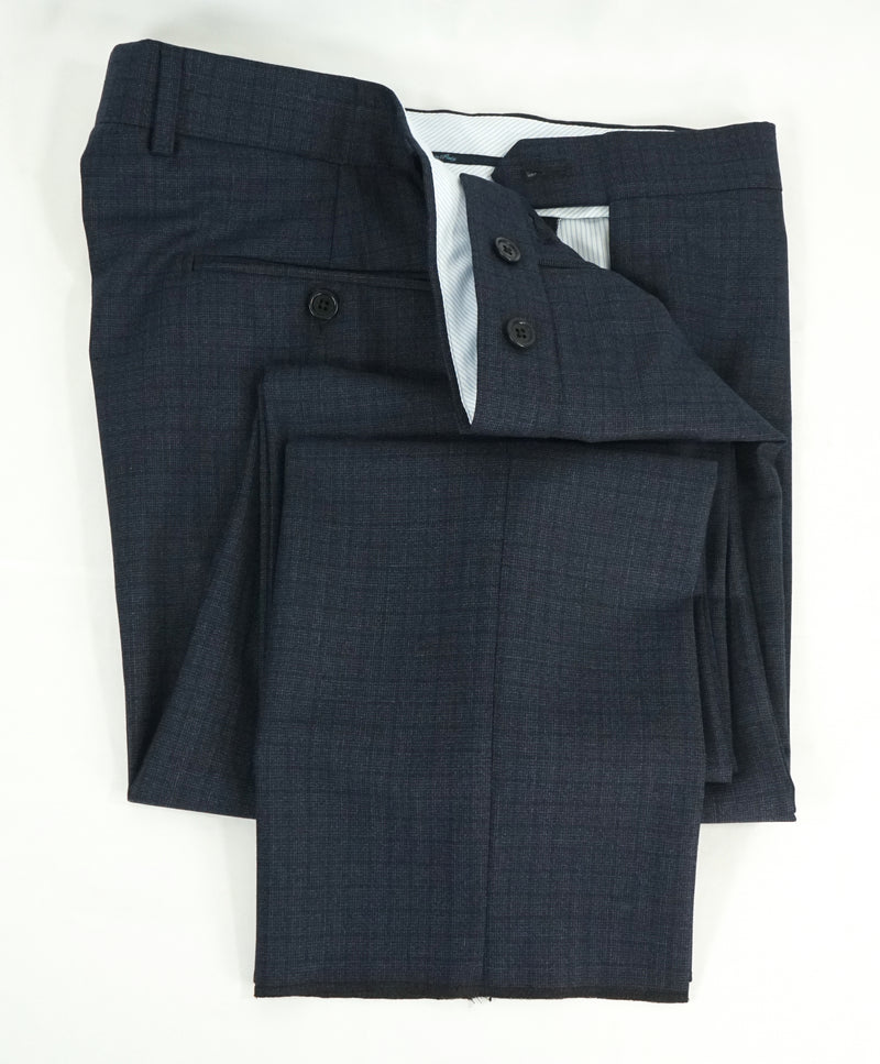 SAKS FIFTH AVE -Made in ITALY Slim Blue Melange Plaid Flat Front Dress Pants-33W