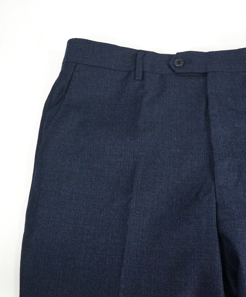 SAKS FIFTH AVE -Made in ITALY Blue Flannel Plaid Flat Front Dress Pants- 36W