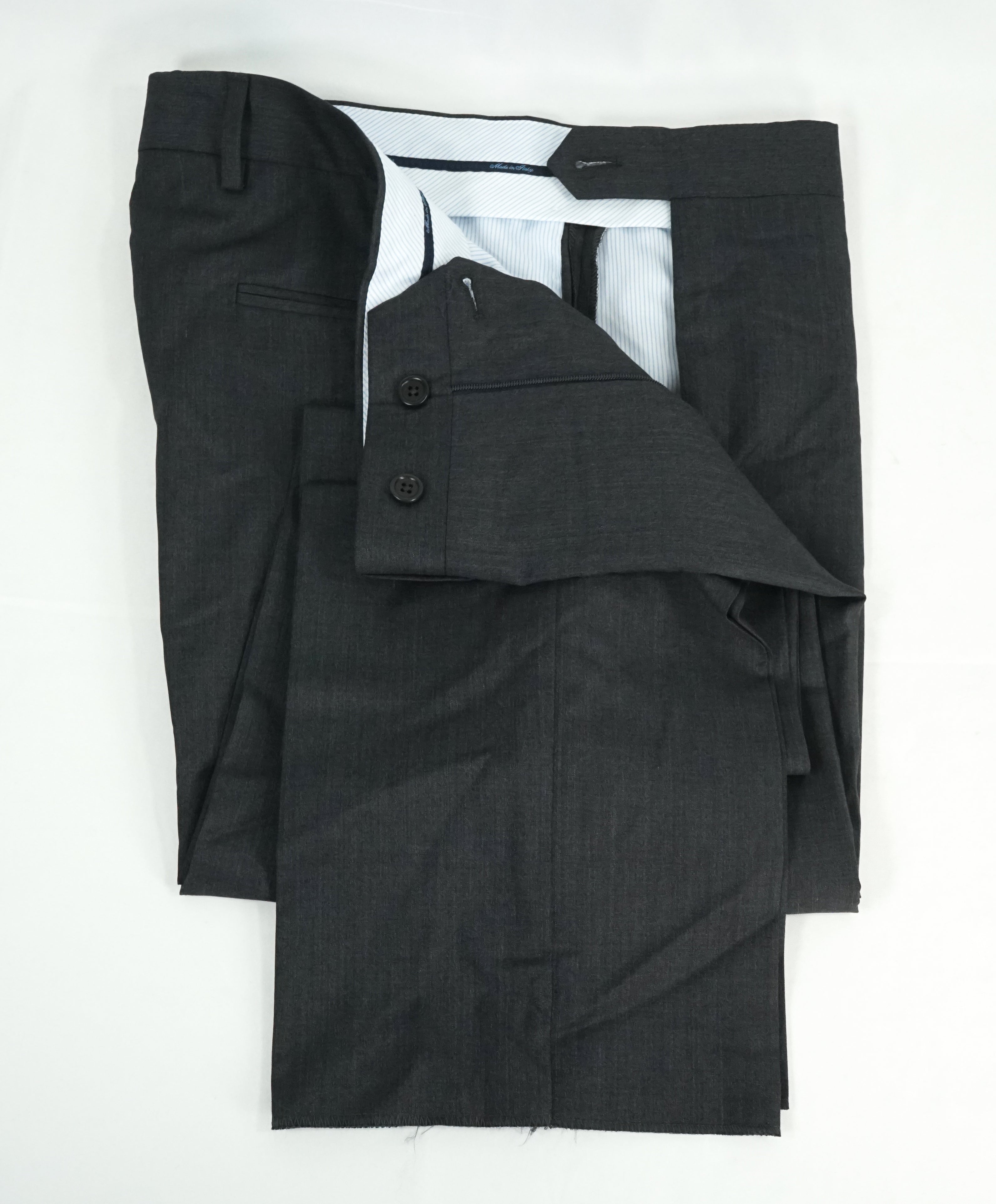 SAKS FIFTH AVE - Charcoal Wool & Silk MADE IN ITALY Flat Front Dress Pants -  32W