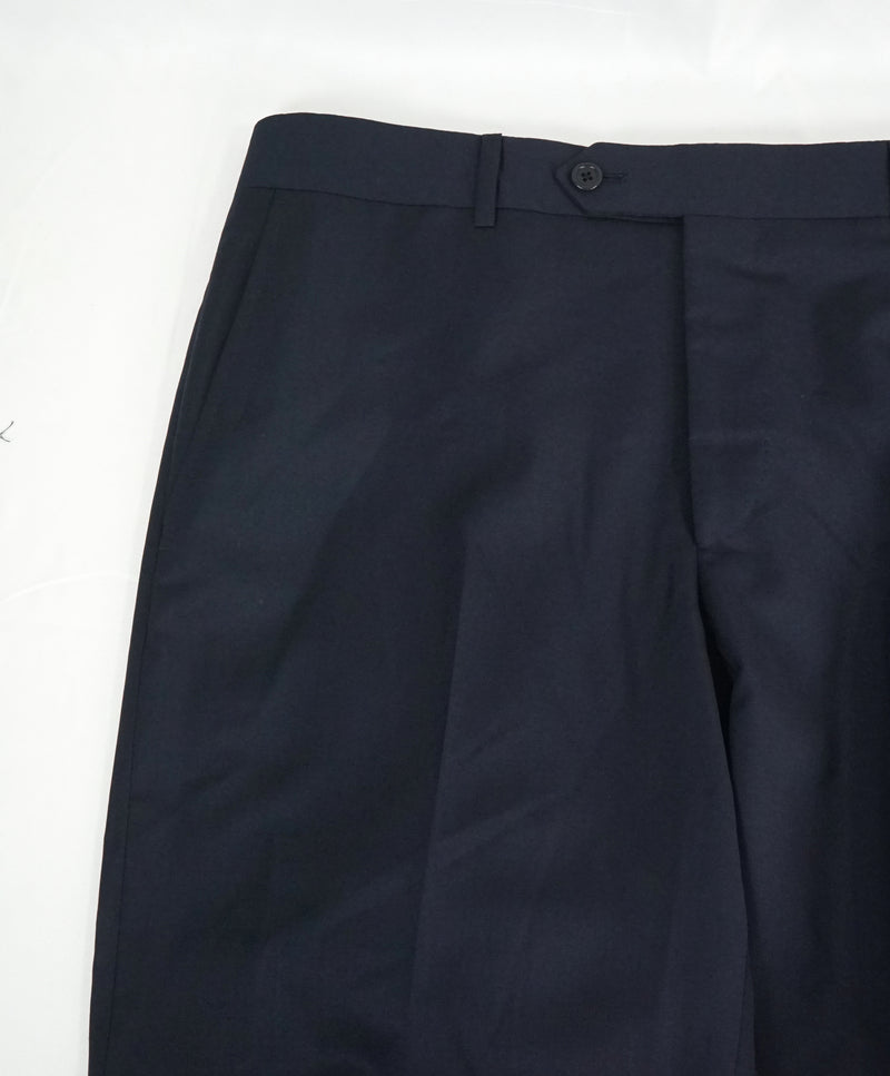 SAKS FIFTH AVE -Navy Wool & Silk MADE IN ITALY Flat Front Dress Pants -  34W