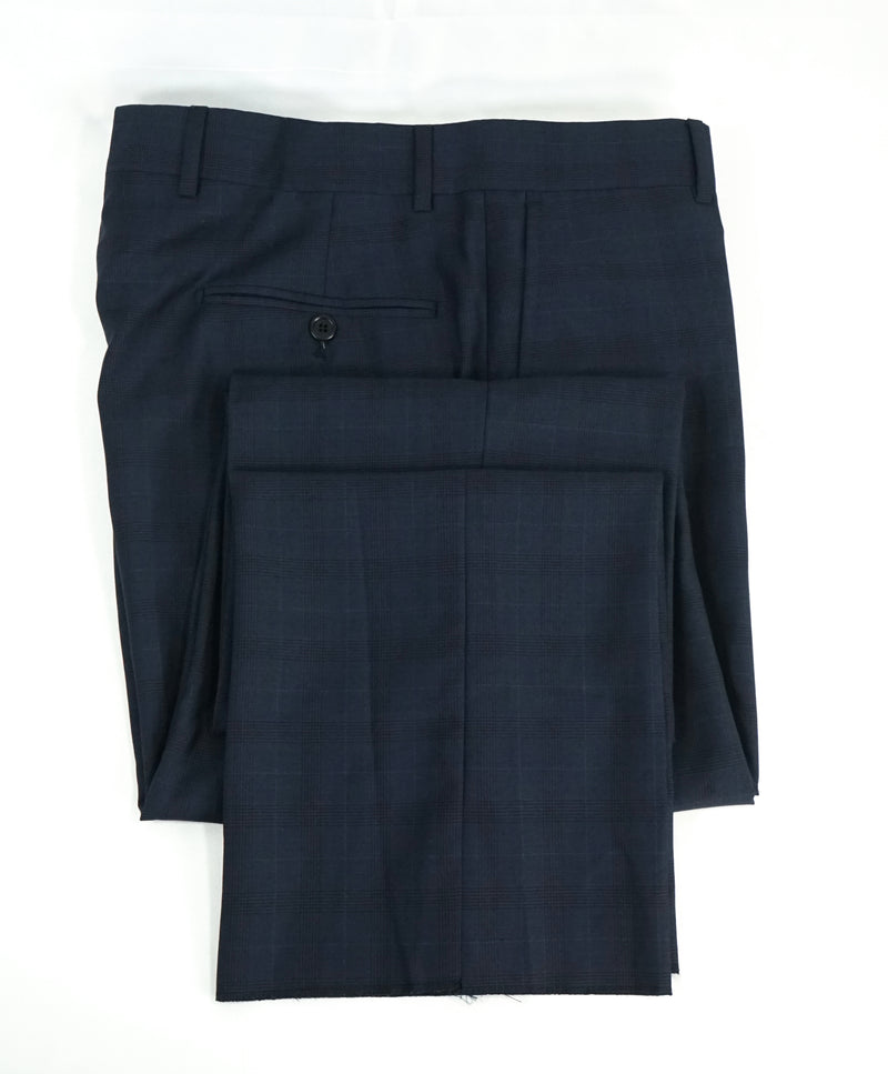 SAKS FIFTH AVE - Bold Blue Check Plaid MADE IN ITALY Flat Front Dress Pants - 34W