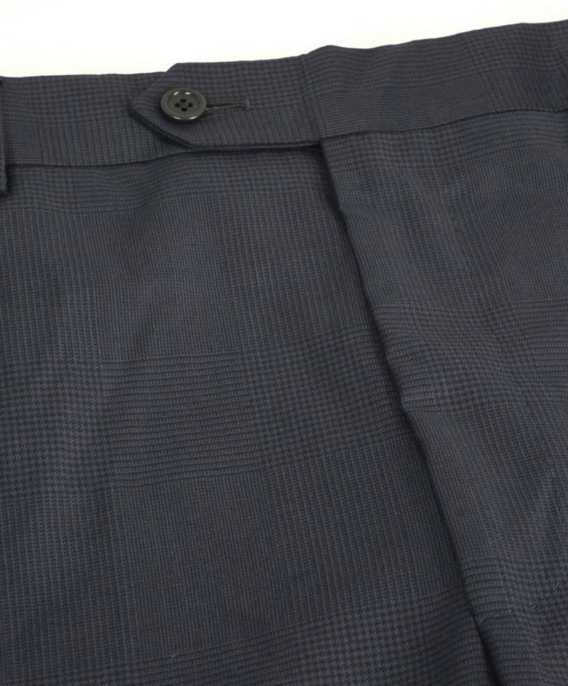 SAKS FIFTH AVE - Blue Large Plaid Check MADE IN ITALY Flat Front Dress Pants - 38W