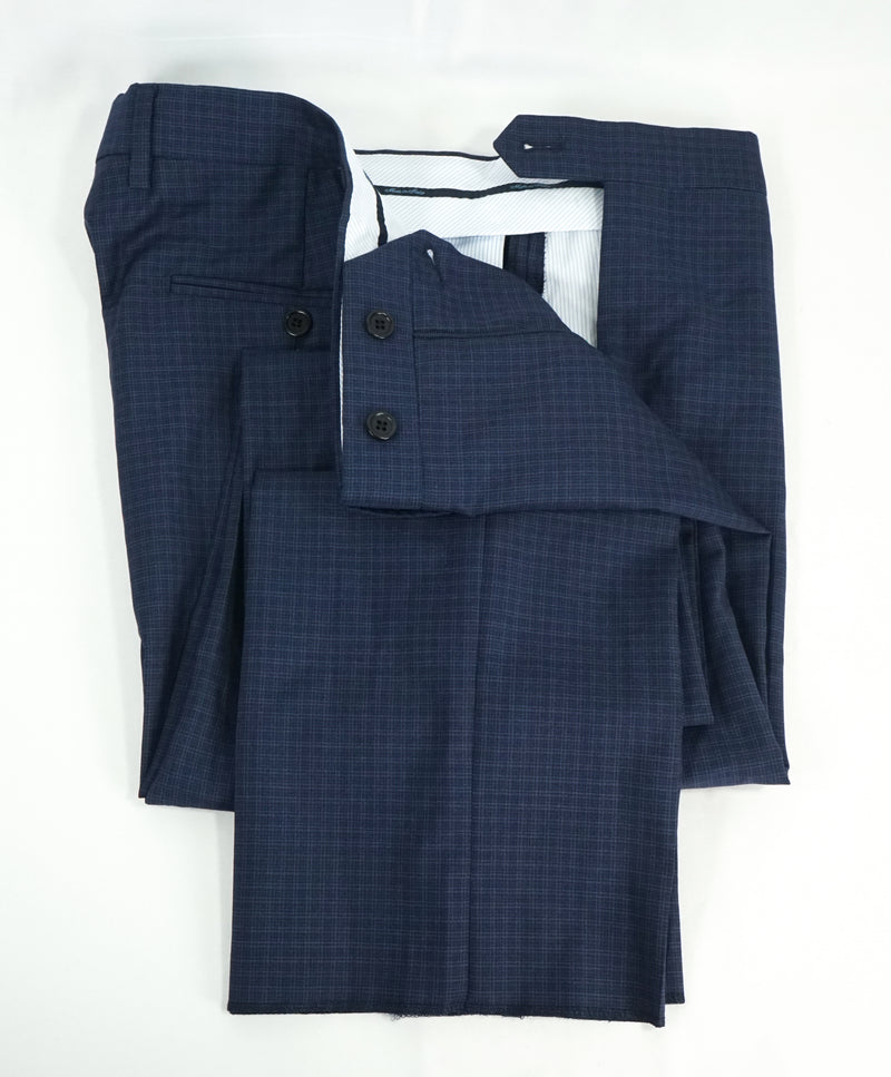 SAKS FIFTH AVE - Blue Micro Plaid Check MADE IN ITALY Flat Front Dress Pants - 34W