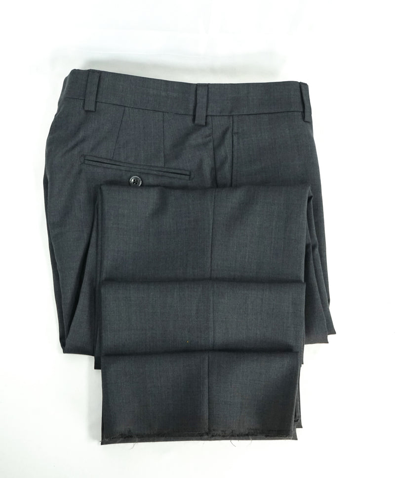 SAKS FIFTH AVE - Super 100's Gray Solid Made In Canada Flat Front Dress Pants - 30W