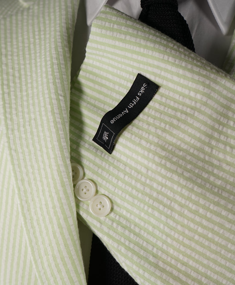 SAKS 5TH AVE BY HICKEY FREEMAN - Ivory & Lime Green Seersucker Striped Blazer -  46R