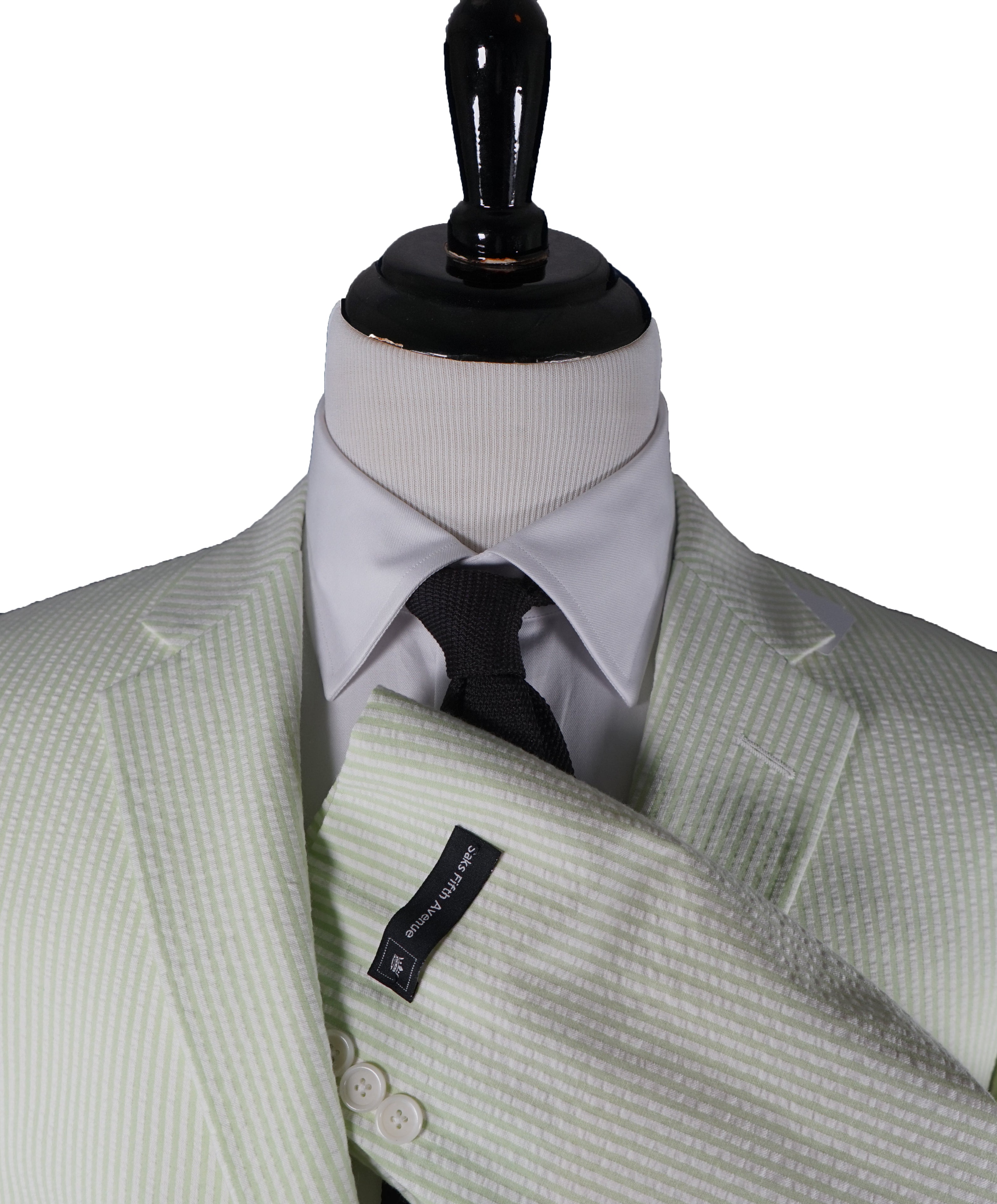 SAKS 5TH AVE BY HICKEY FREEMAN - Ivory & Lime Green Seersucker Striped Blazer -  44R
