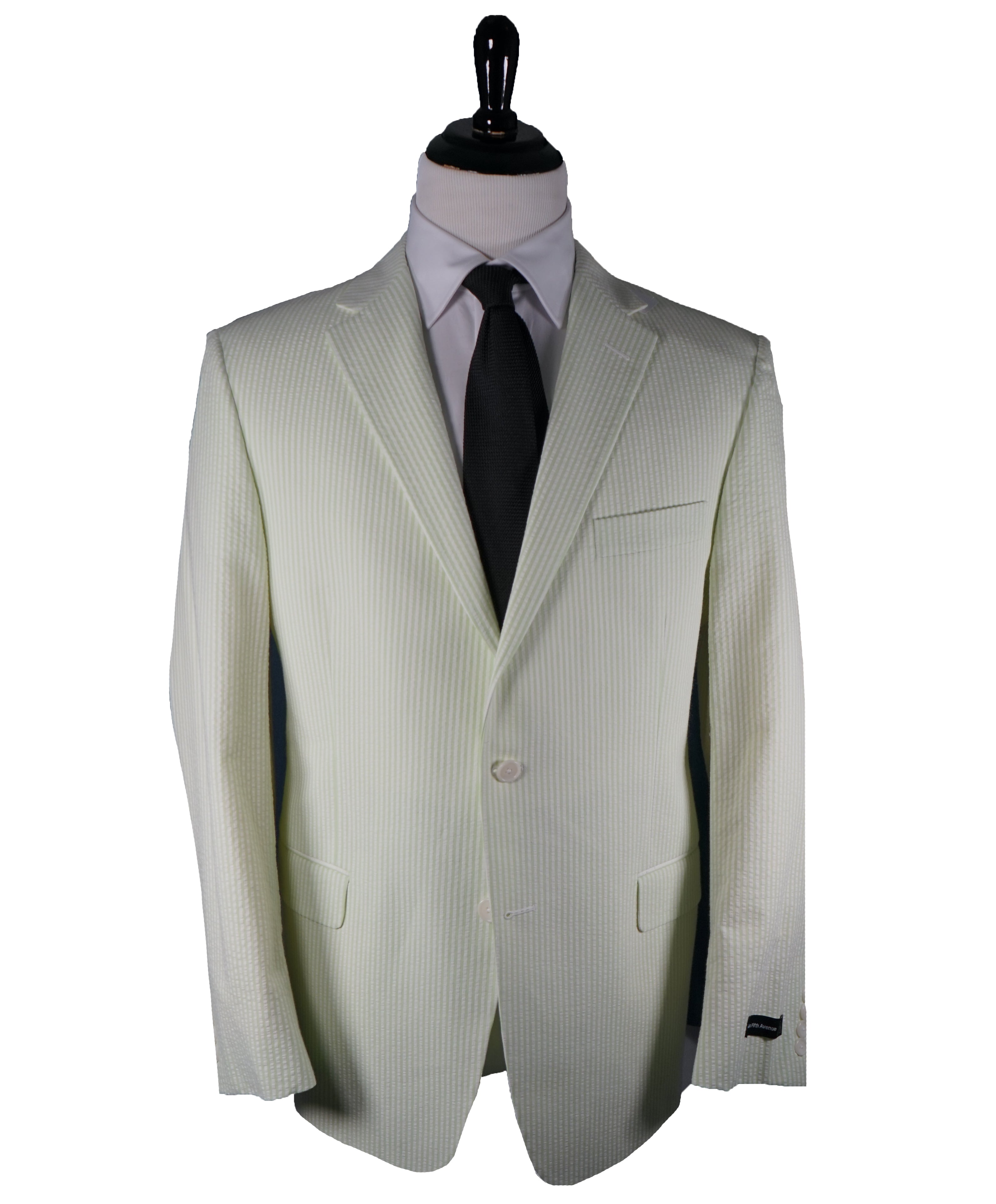 SAKS 5TH AVE BY HICKEY FREEMAN - Ivory & Lime Green Seersucker Striped Blazer -  44R