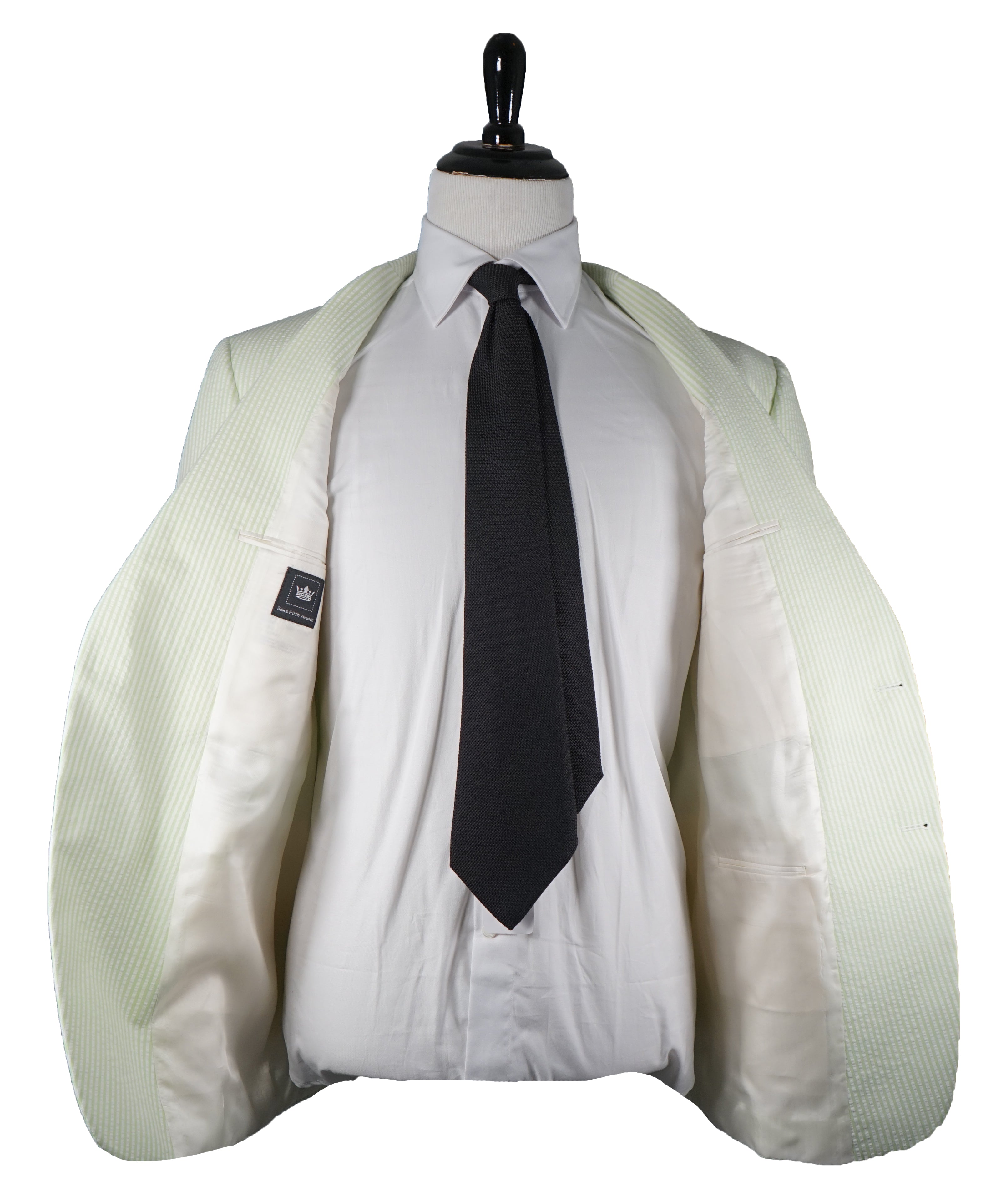 SAKS 5TH AVE BY HICKEY FREEMAN - Ivory & Lime Green Seersucker Striped Blazer -  44R