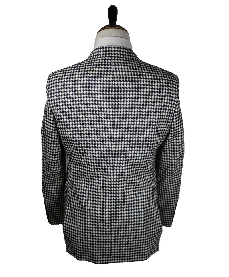 SAKS 5TH AVE BY HICKEY FREEMAN - Navy & Ivory Houndstooth Wool Blazer - 46L