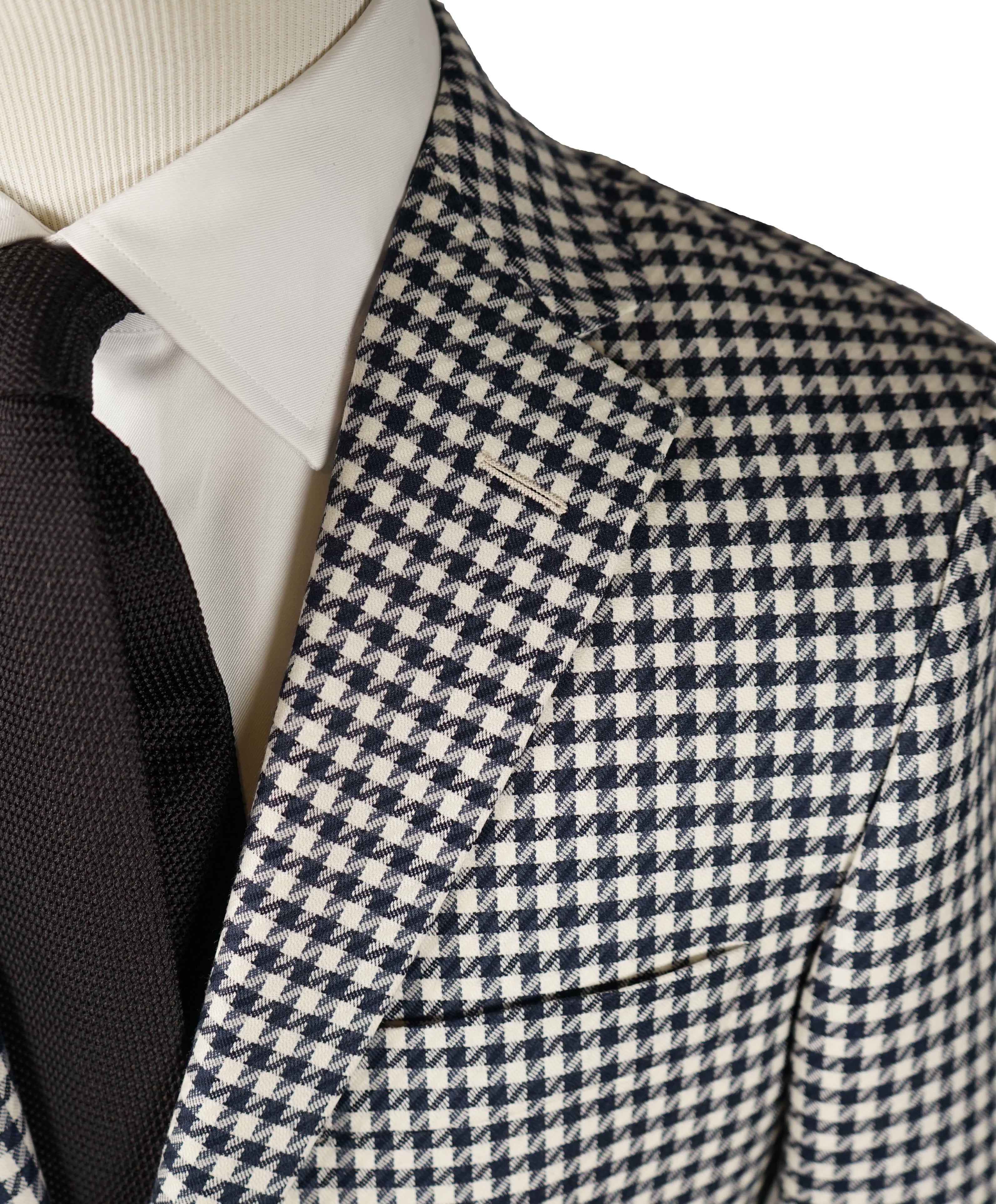 SAKS 5TH AVE BY HICKEY FREEMAN - Navy & Ivory Houndstooth Wool Blazer -  38R