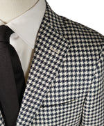SAKS 5TH AVE BY HICKEY FREEMAN - Navy & Ivory Houndstooth Wool Blazer - 46L