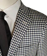 SAKS 5TH AVE BY HICKEY FREEMAN - Navy & Ivory Houndstooth Wool Blazer - 40S