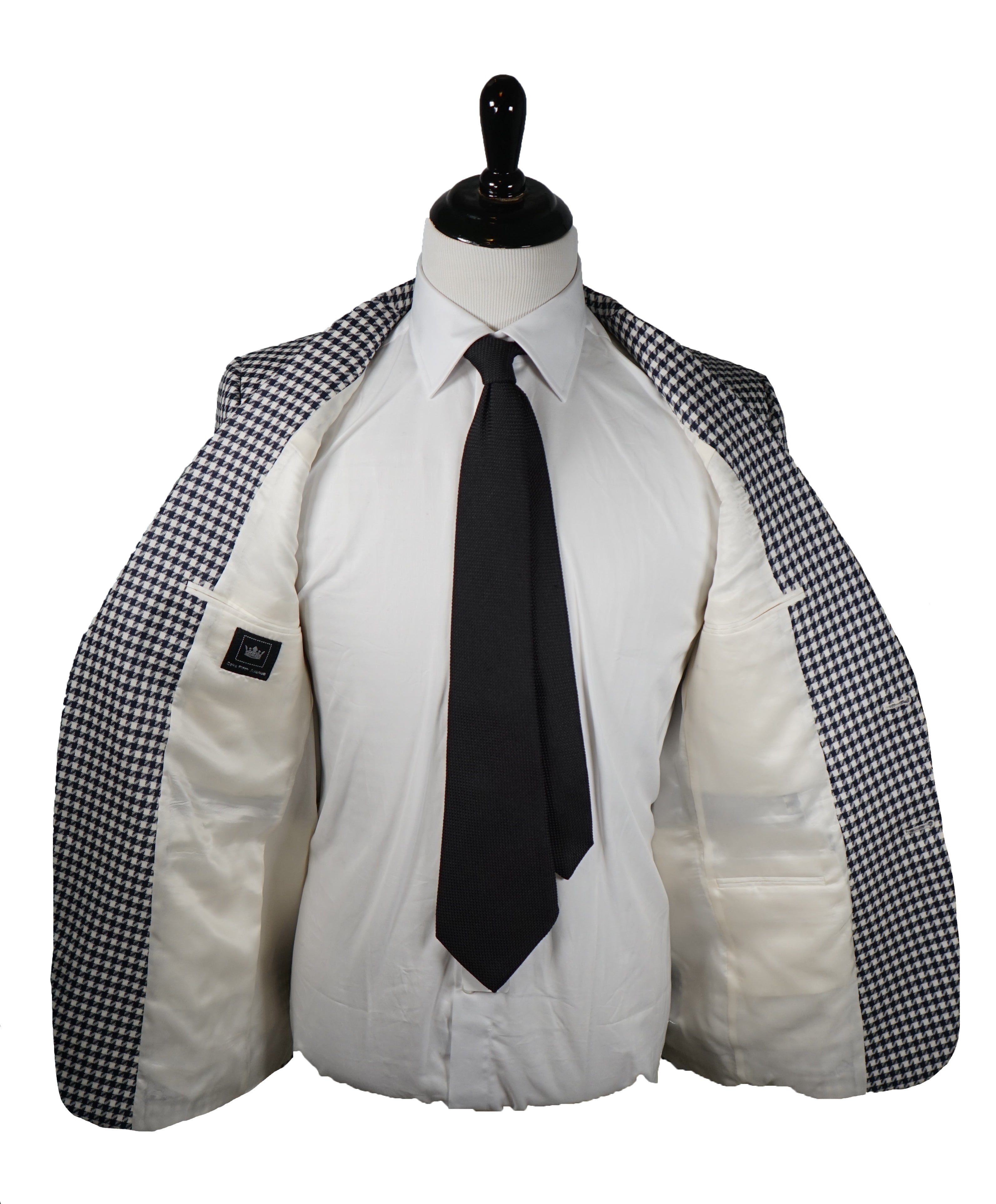 SAKS 5TH AVE BY HICKEY FREEMAN - Navy & Ivory Houndstooth Wool Blazer -  38R