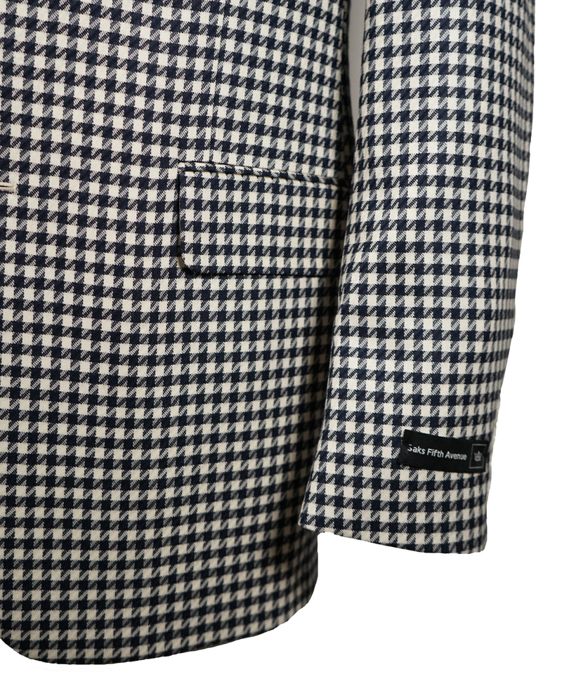 SAKS 5TH AVE BY HICKEY FREEMAN - Navy & Ivory Houndstooth Wool Blazer - 46L