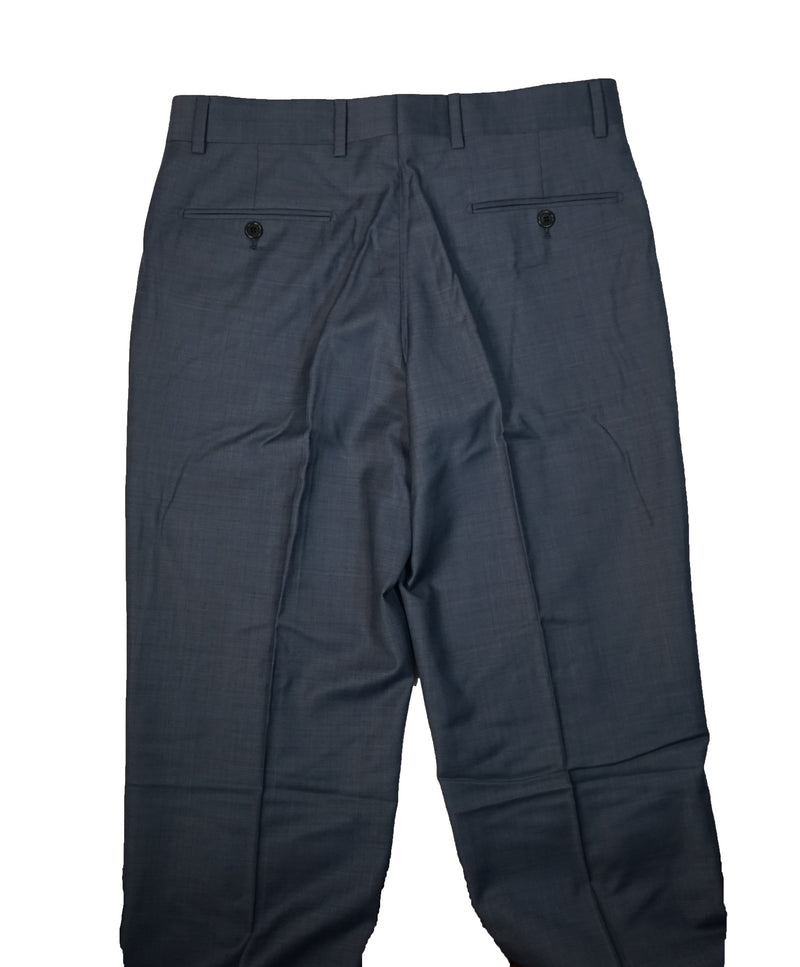SAKS FIFTH AVENUE - Medium Blue Birdseye Flat Front Dress Pants- 31W