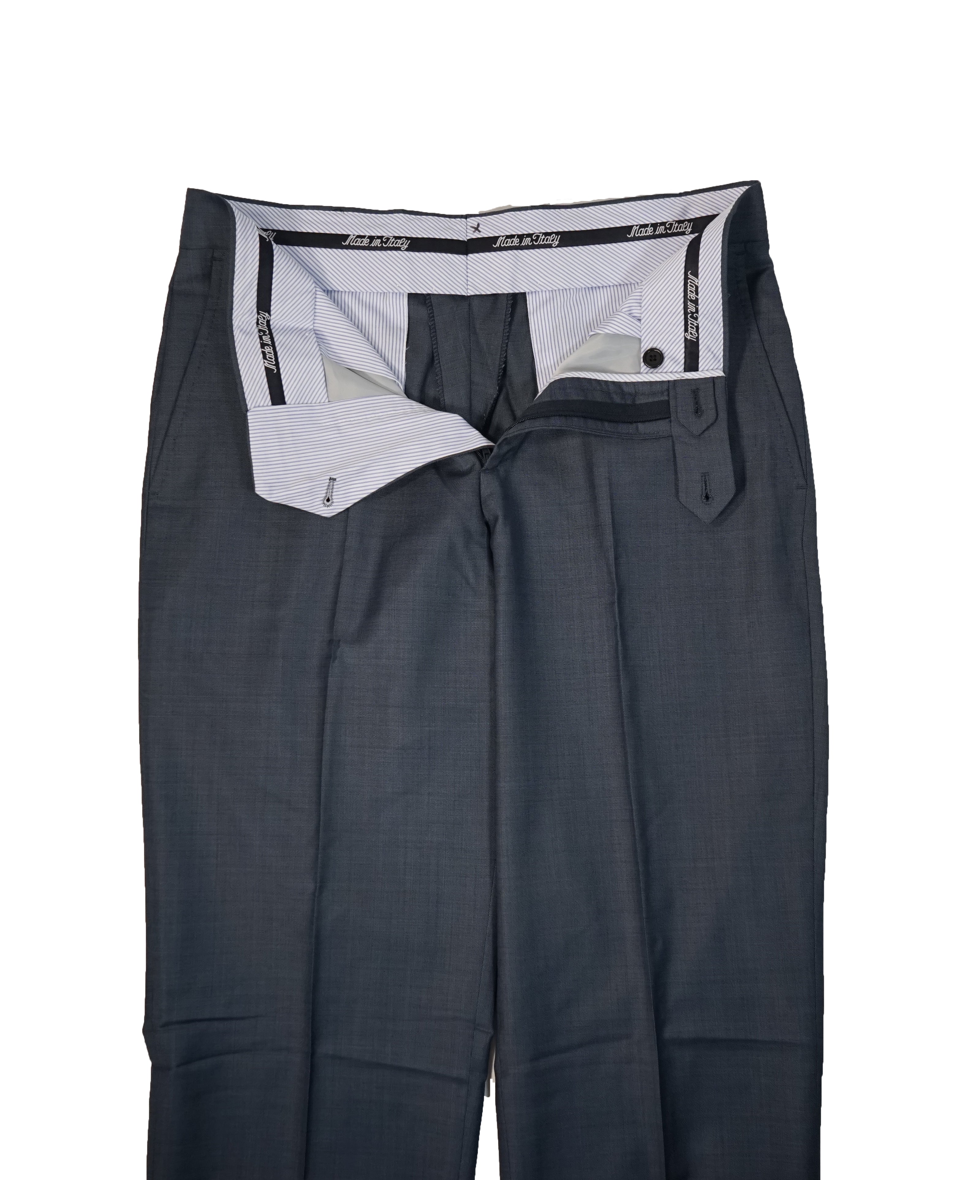 SAKS FIFTH AVENUE - Medium Blue Birdseye Flat Front Dress Pants- 31W