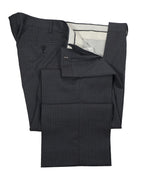 SAKS FIFTH AVENUE - Trim Fit Gray & Blue Stripe Wool Suit - 46R