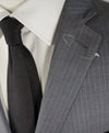 SAKS FIFTH AVENUE - Trim Fit Gray & Blue Stripe Wool Suit - 46R