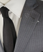 SAKS FIFTH AVENUE - Trim Fit Gray & Blue Stripe Wool Suit - 46R