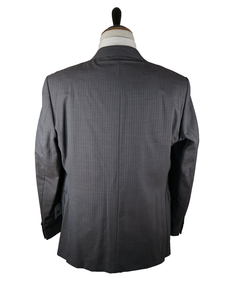 SAKS FIFTH AVENUE - Trim Fit Gray & Blue Stripe Wool Suit - 46R