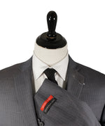 SAKS FIFTH AVENUE - Trim Fit Gray & Blue Stripe Wool Suit - 46R