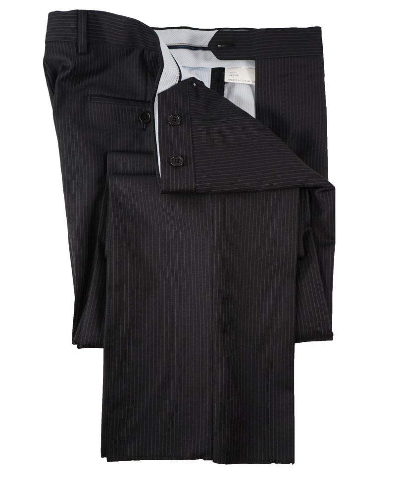 SAKS FIFTH AVE - Black Stripe Wool MADE IN ITALY Flat Front Dress Pants - 34W