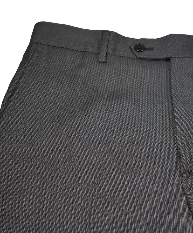SAKS FIFTH AVE - Gray Micro Herringbone Flat Front Dress Pants - 33W