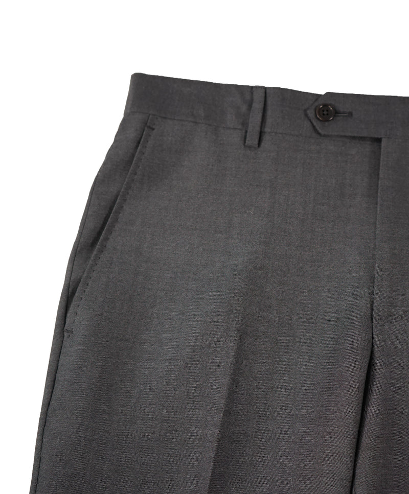 SAKS FIFTH AVE - Gray W Purple Lining Wool MADE IN ITALY Flat Front Dress Pants - 32W