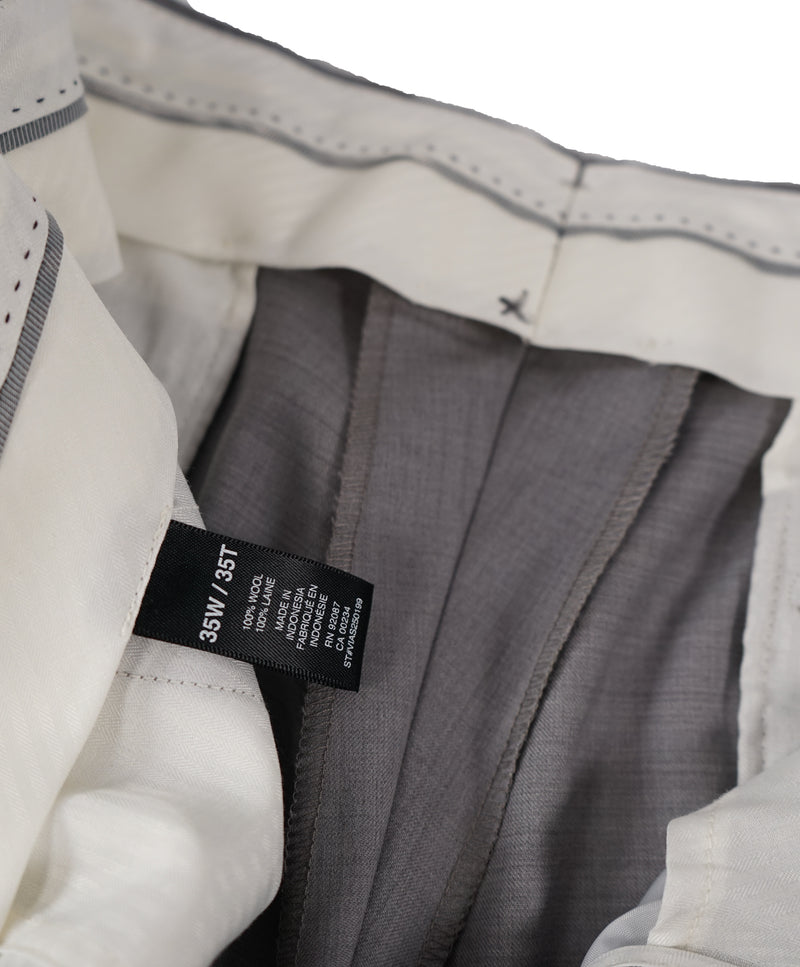 SAKS FIFTH AVE - Light Gray Wool Flat Front Dress Pants - 35W