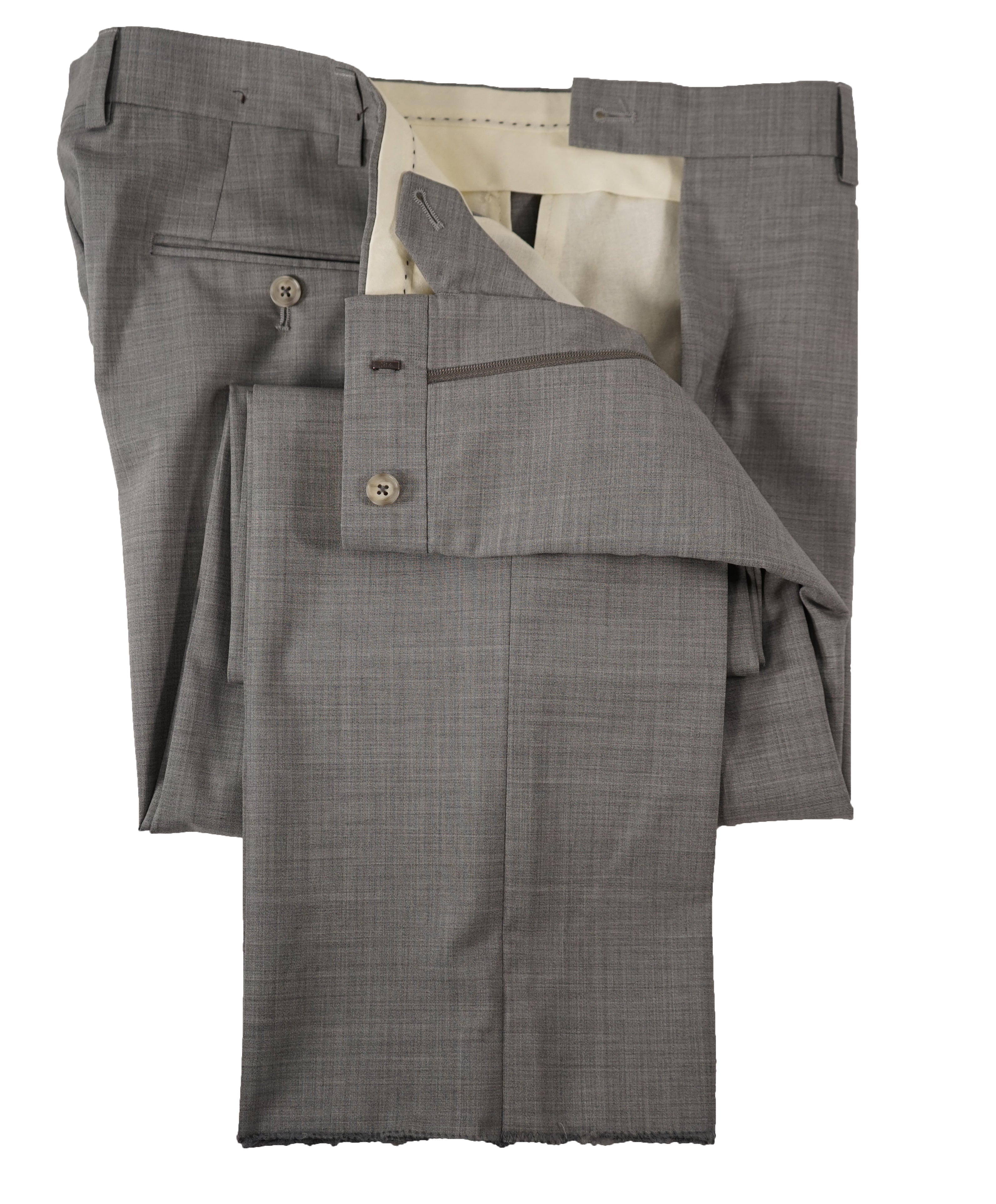 SAKS FIFTH AVE - Light Gray Wool MADE IN ITALY Flat Front Dress Pants - 36W
