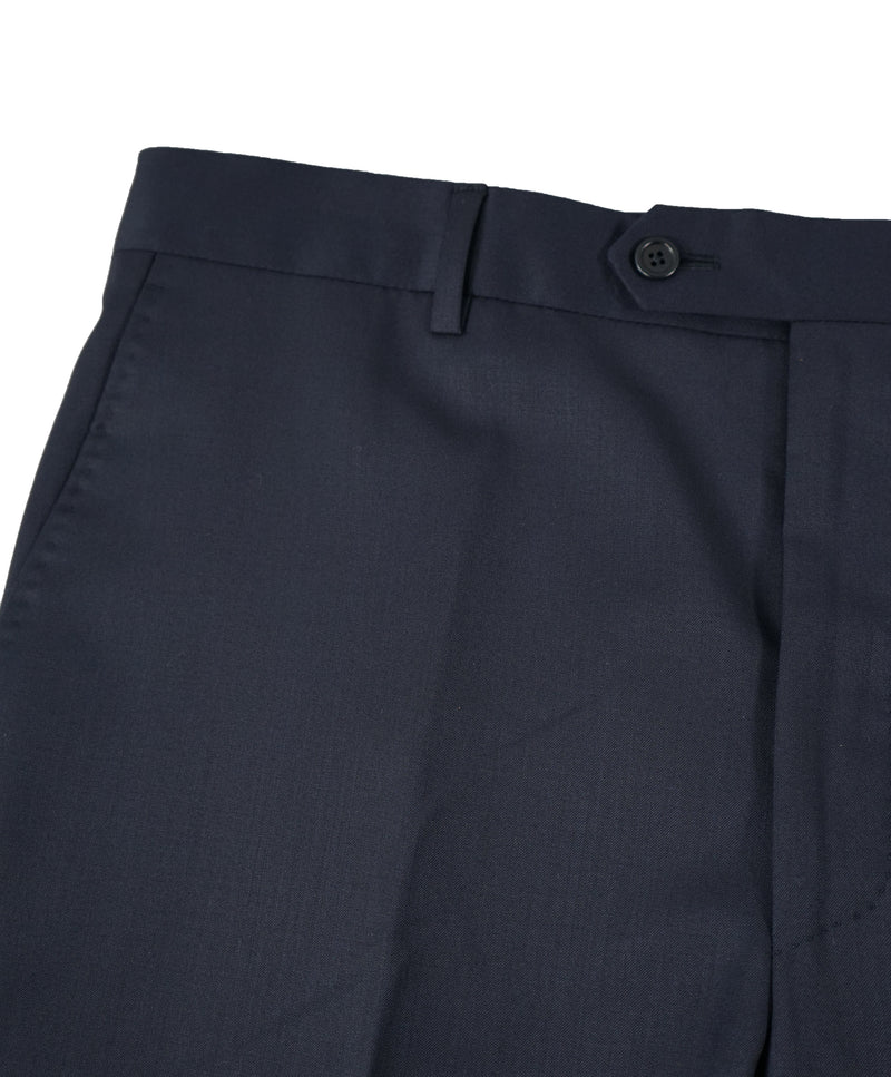 SAKS FIFTH AVE -  Navy Wool / Silk MADE IN ITALY Flat Front Dress Pants -  36W