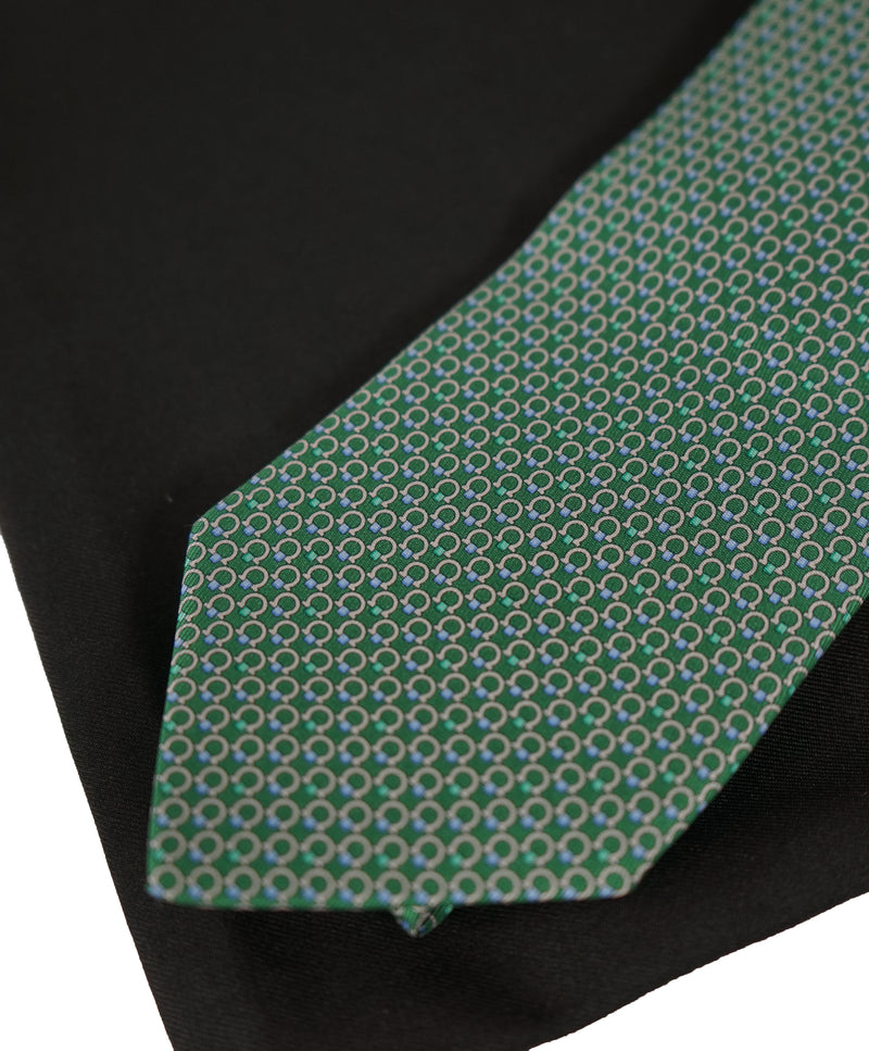SALVATORE FERRAGAMO - Green Gancini Print Tie  -