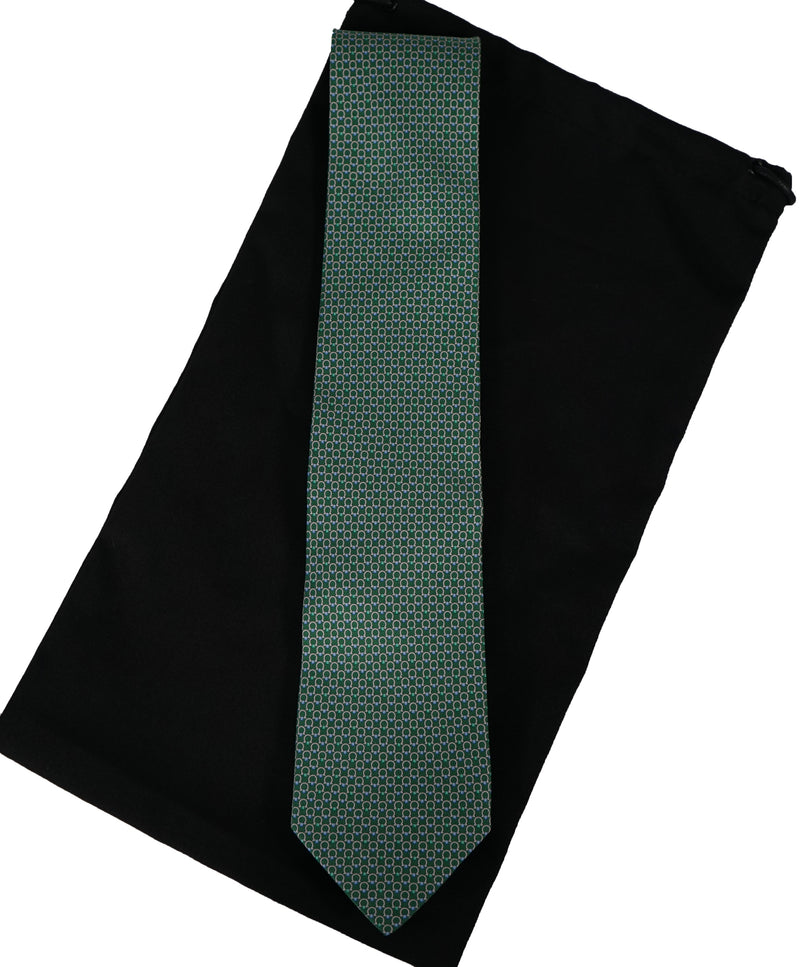 SALVATORE FERRAGAMO - Green Gancini Print Tie  -