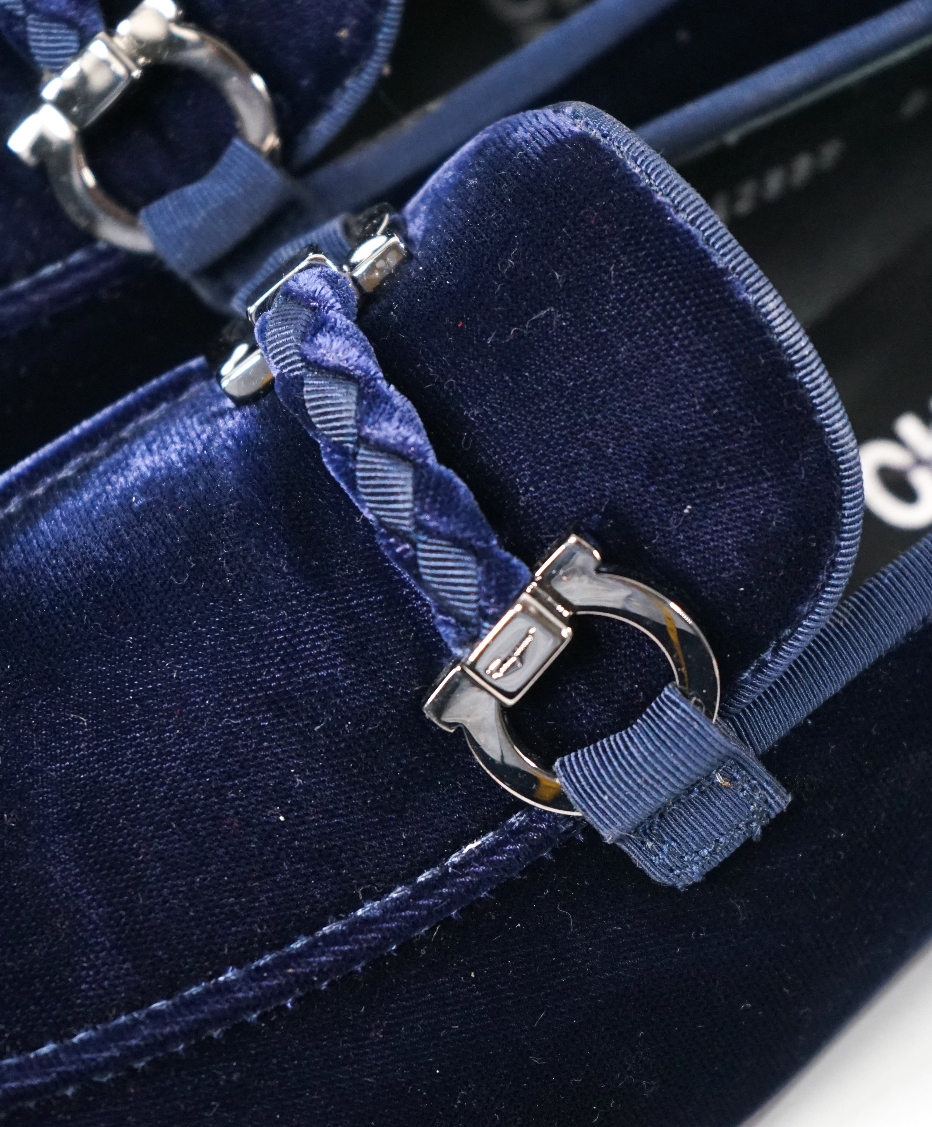 SALVATORE FERRAGAMO - “Roman” Blue Velvet Braided Gancini Bit Loafer - 6EE
